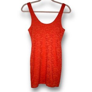 Y2K Ambiance Apparel Size M Coral Orange Floral Lace Bodycon Stretch Mini Dress